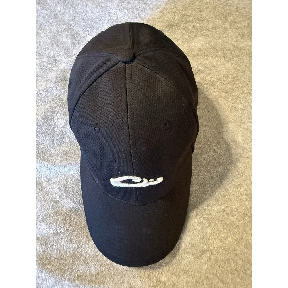 DRAKE Waterfowl Cotton Fitted Black Cap Hat Logo Size L/XL